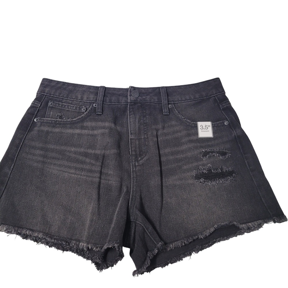 Time and Tru Womens Black High Rise Frayed Hem Denim Shorts Size 10